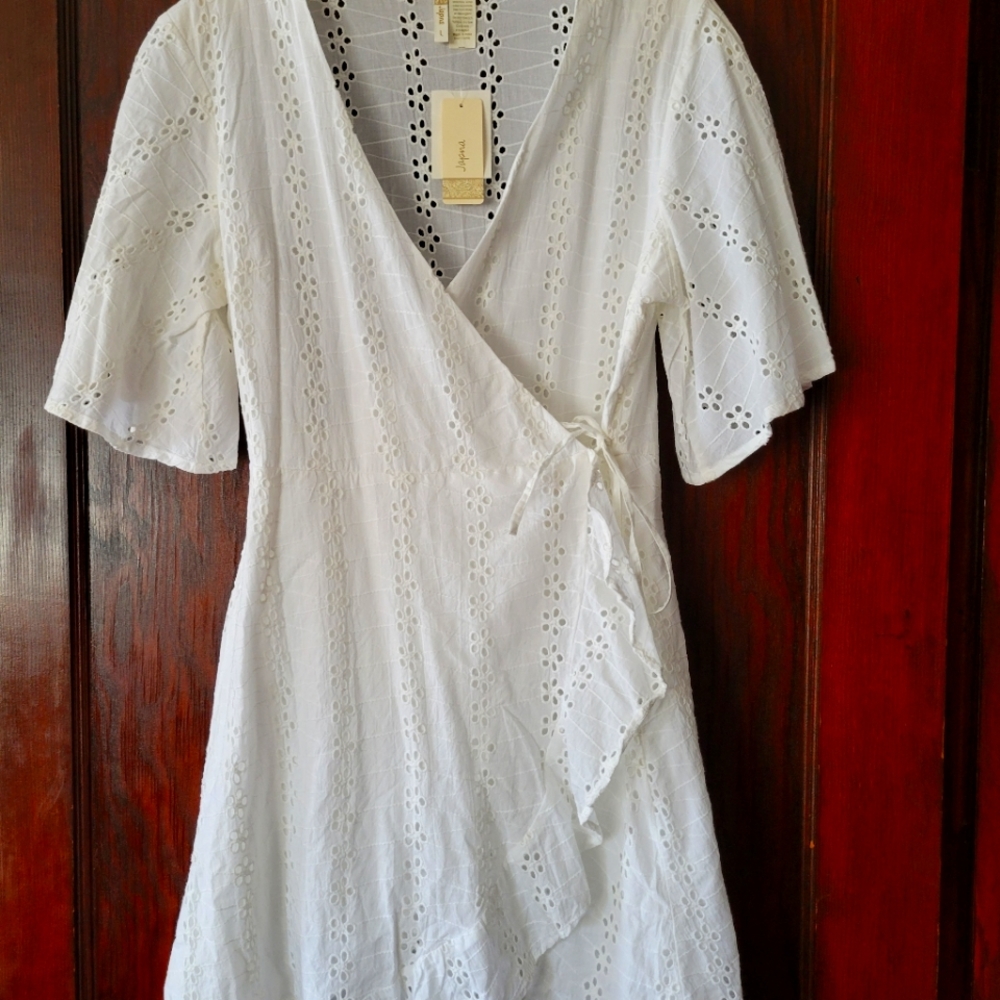 White eyelet wrap dress